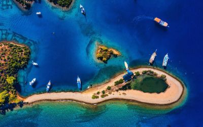 Göcek Yassıca Inseln mit Drohne von oben aufgenommen Göcek, Muğla Türkei