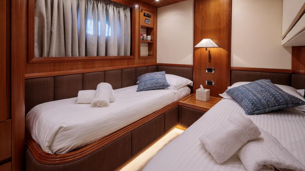 Luxury motor yacht Freedom's twin guest cabins