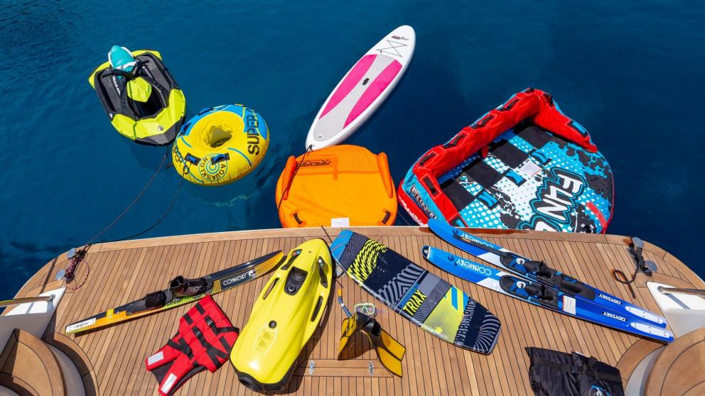Guest water toys on board the luxury motor yacht Efmaria