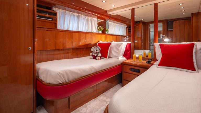 Luxury motor yacht Efmaria's twin guest cabins